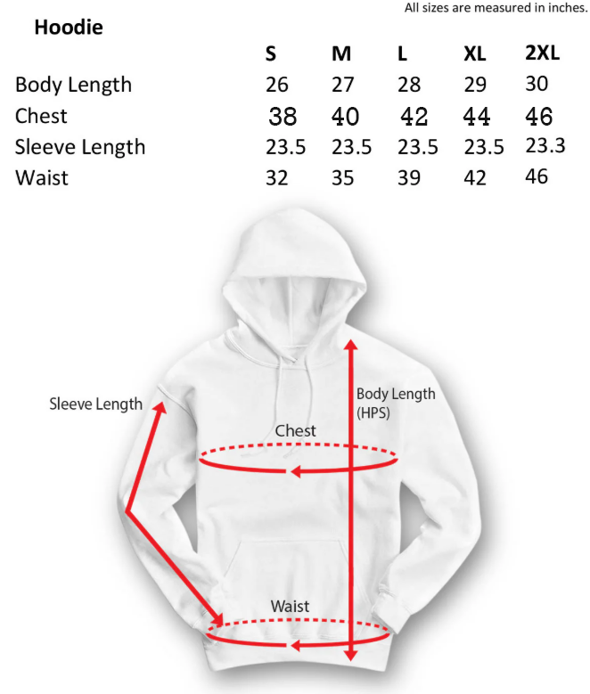 Hoodie size Chart